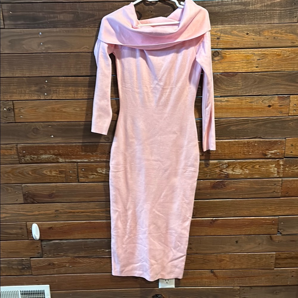 Amazon Pink Cowl Neck Sheath Dress 3/4 Sleeve